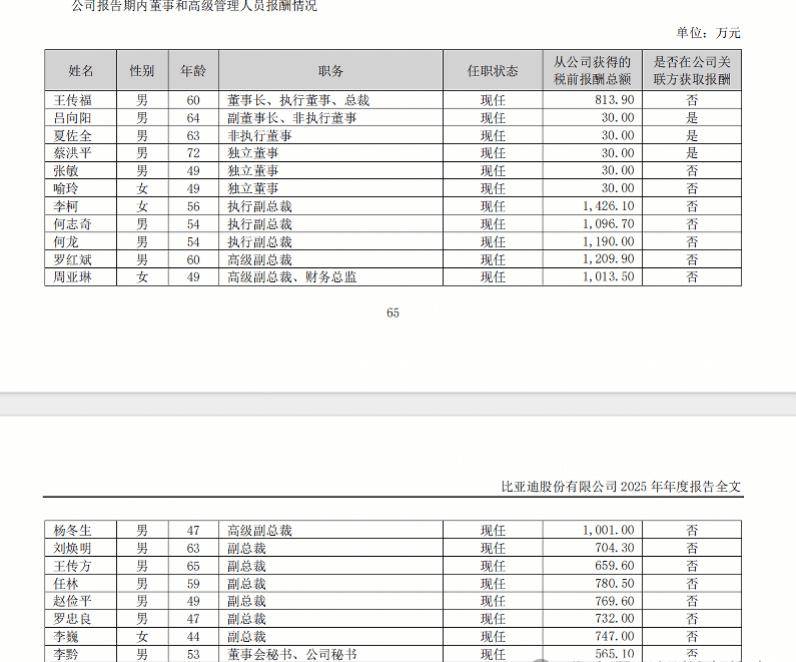 比亚迪多位高管年薪迈入“千万级”，诞生A股首位年薪破千万CFO